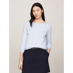 TOMMY HILFIGER - Sweater Con Cuello Estilo Barco Celeste