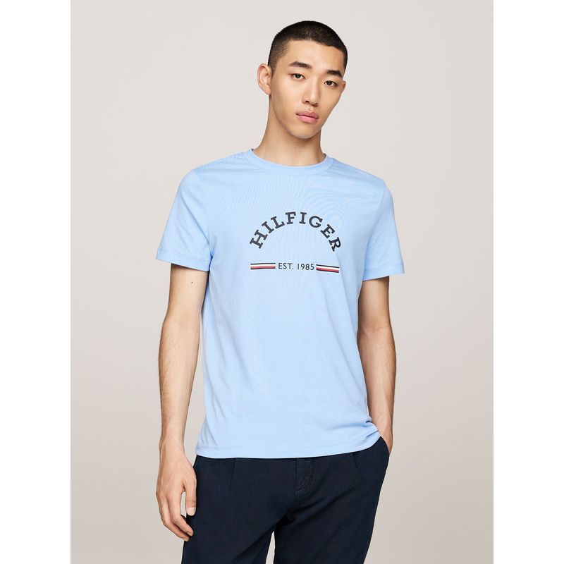 TOMMY HILFIGER - Polera de corte slim con logo Celeste Tommy Hilfiger