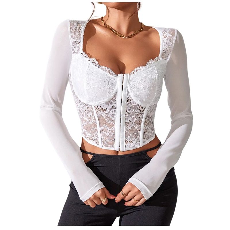 GARSIL - Crop Top Estilo Corset Para Mujer Con Manga Larga Y Encaje