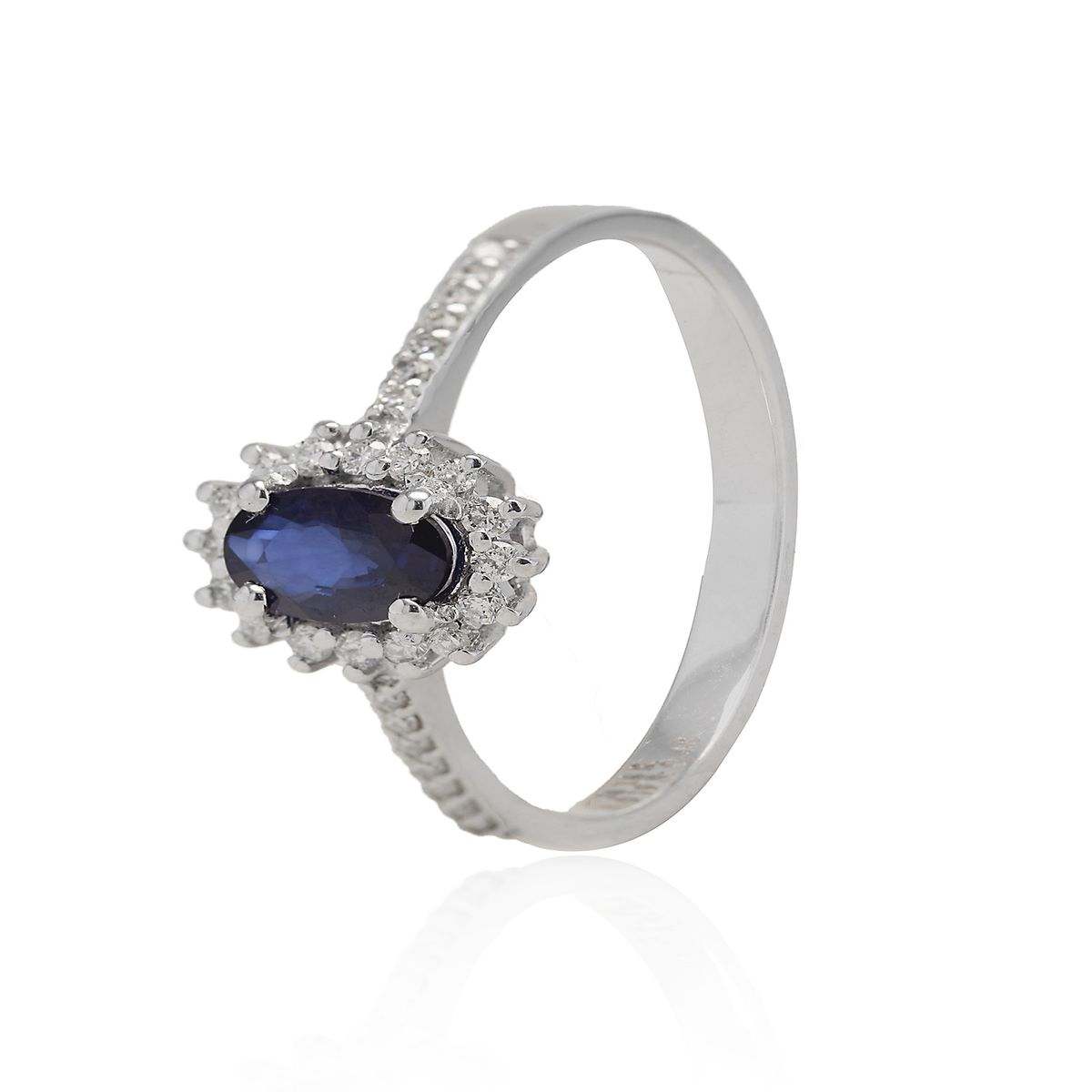 JB JOYAS BARON - Anillo Compromiso Oro Blanco 18kt Diamantes 19 Pts y 48Pts Zafiro