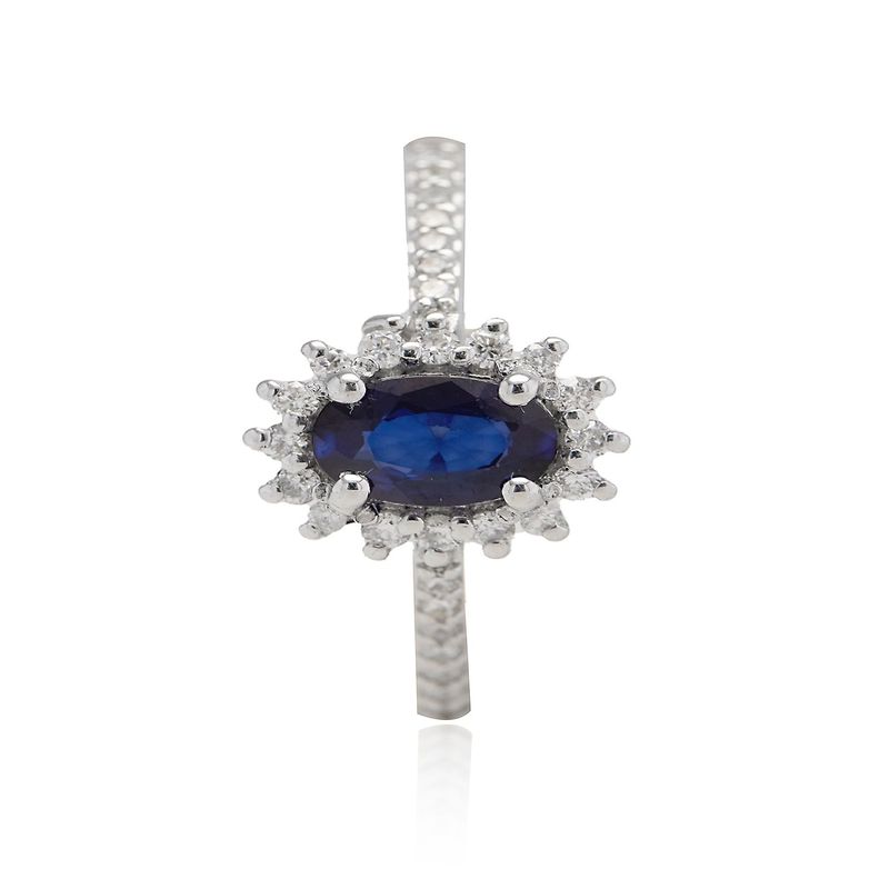 JB JOYAS BARON - Anillo Compromiso Oro Blanco 18kt Diamantes 19 Pts y 48Pts Zafiro