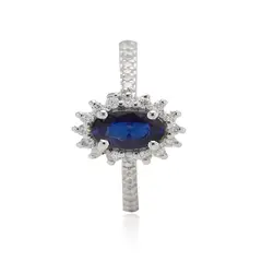JB JOYAS BARON - Anillo Compromiso Oro Blanco 18kt Diamantes 19 Pts y 48Pts Zafiro