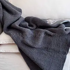 MANDIRHOME - Manta Waffle Gris Grafito Algodón 205 x155cms