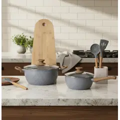 GENERICO - Bateria De Cocina 7 Piezas Antiadherente Ceramica Marmolada