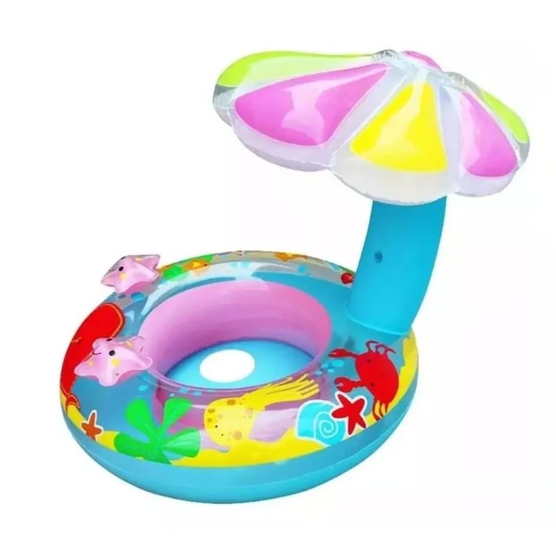 GENERICO - Asiento Bebé Salvavidas Inflable Flotador Azul Sombrilla