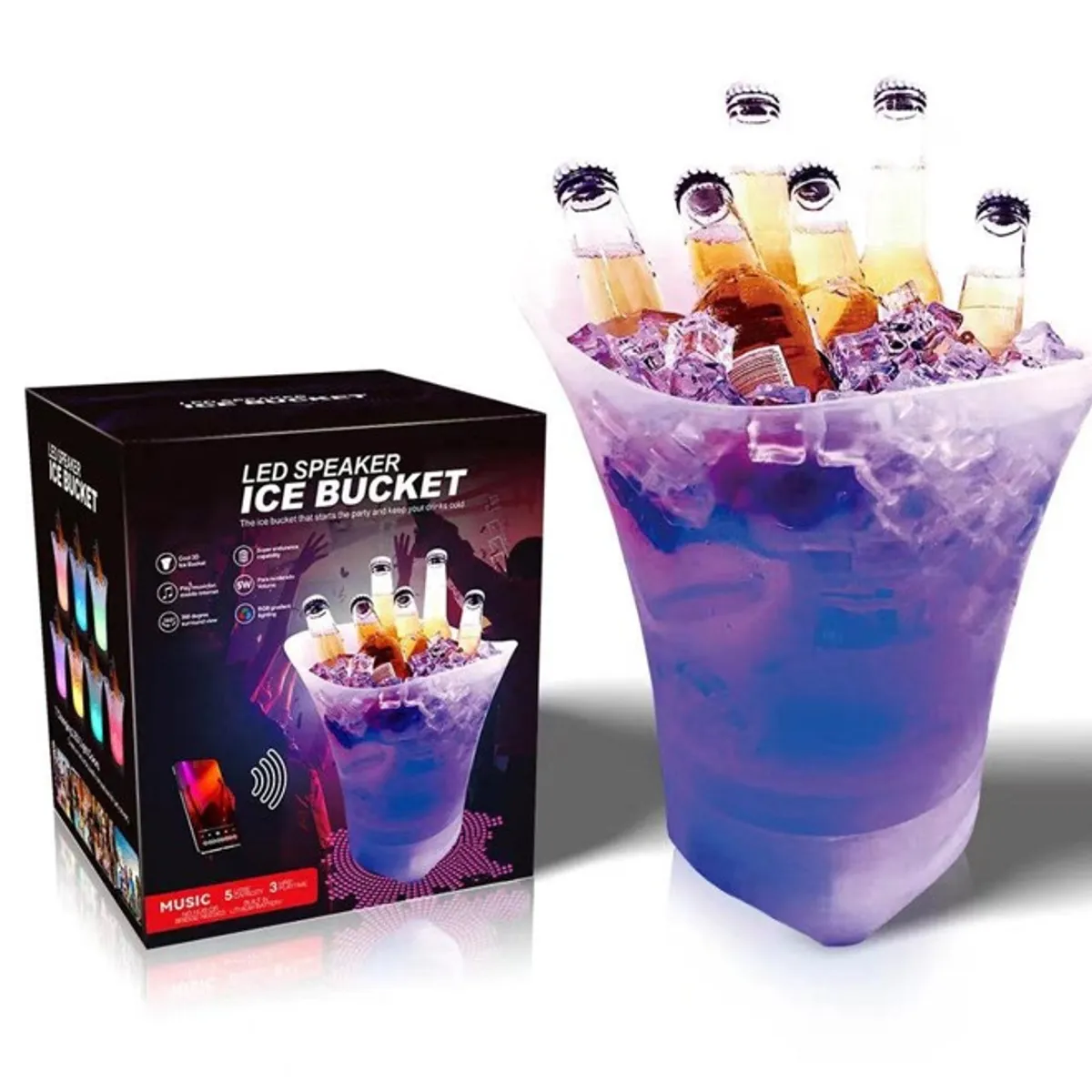 GENERICO - Cubetera Hielera Parlante Con Luz Led Bluetooth Grande Portatil