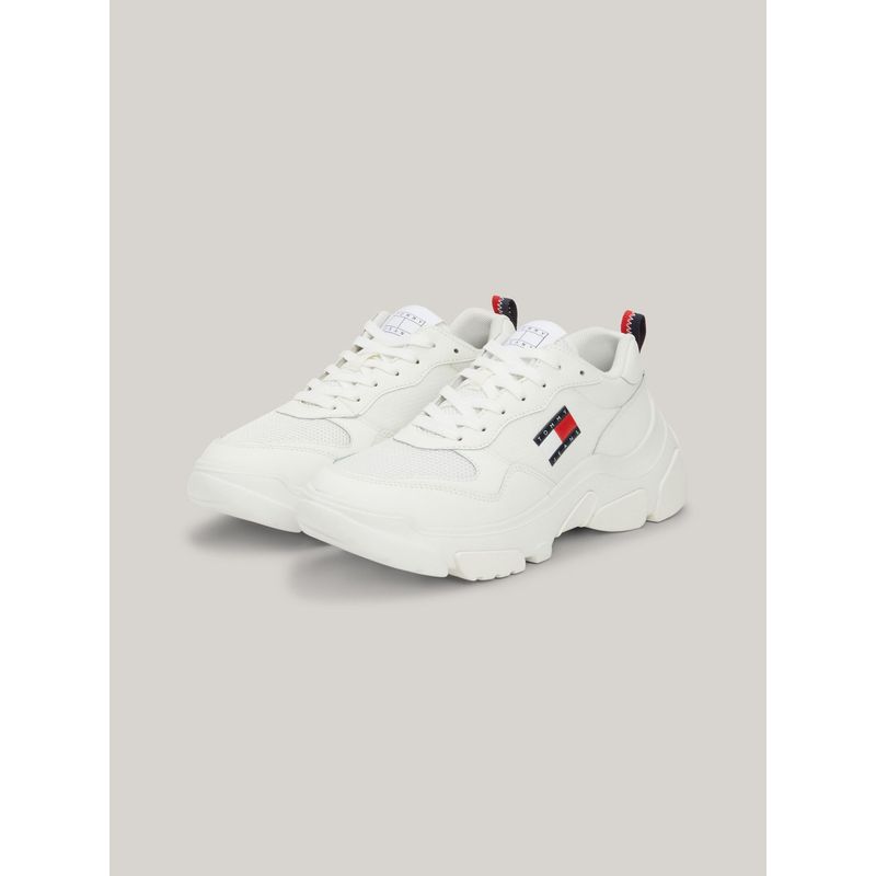 TOMMY HILFIGER - Zapatillas De Cuero De Estilo Running Blanco Tommy Hilfiger