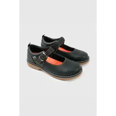 COLLOKY - Zapatos Escolares Reina Negros Cuero Hebilla Caminante