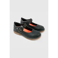 COLLOKY - Zapatos Escolares Reina Negros Cuero Hebilla Caminante