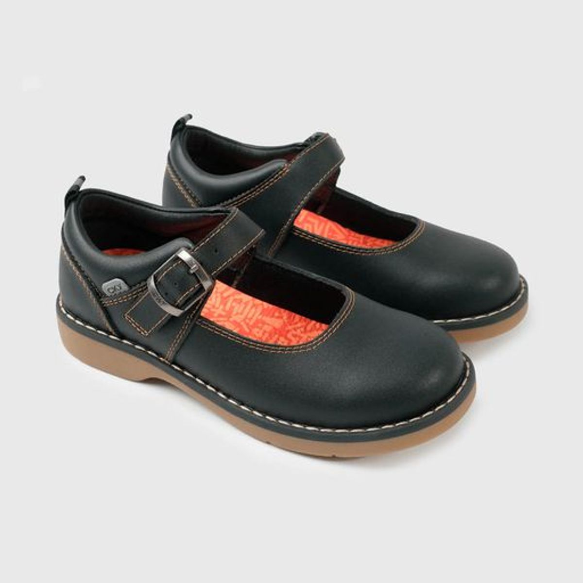 COLLOKY - Zapatos Escolares Reina Negros Cuero Hebilla Caminante