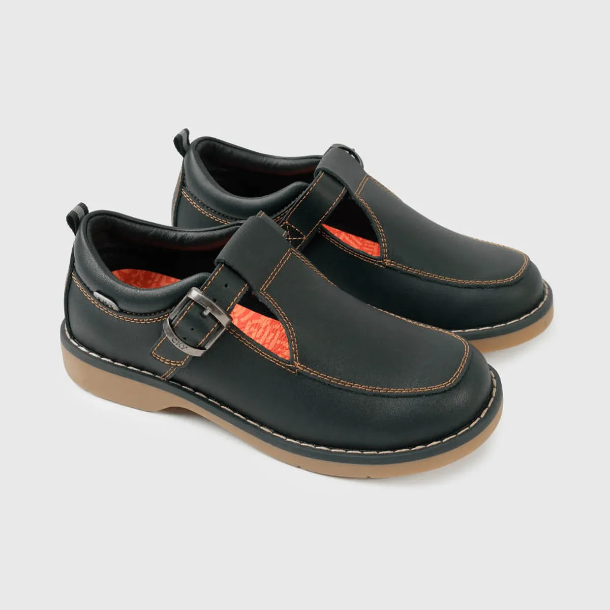 COLLOKY - Reinas Escolar Negra Cuero Hebilla para Niña