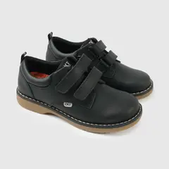 COLLOKY - Zapato Escolar Negro de Cuero Doble Velcro