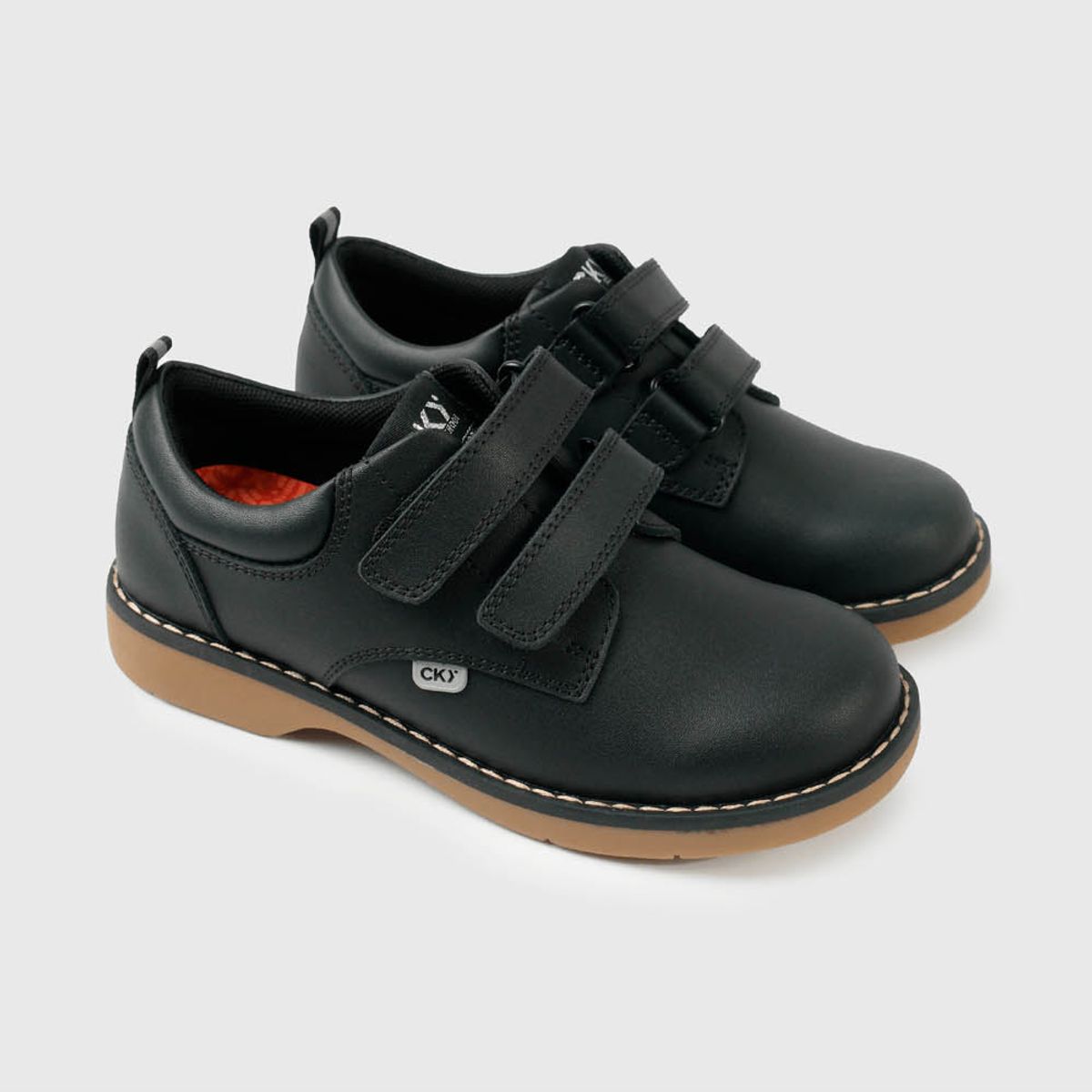 COLLOKY - Zapato Escolar Negro de Cuero Doble Velcro