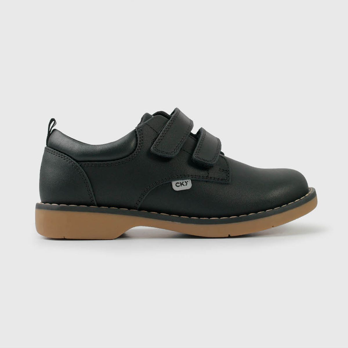 COLLOKY - Zapato Escolar Negro de Cuero Doble Velcro