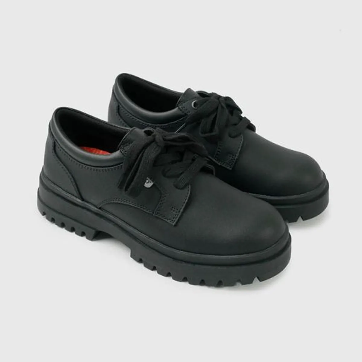 COLLOKY - Zapato Escolar Negro de Cuero con Plataforma y Cordones Niña