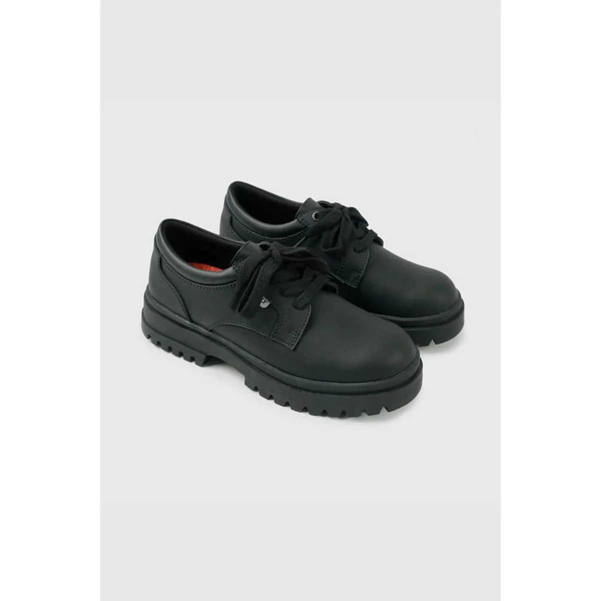 COLLOKY - Zapato Escolar Negro de Cuero con Plataforma y Cordones Niña