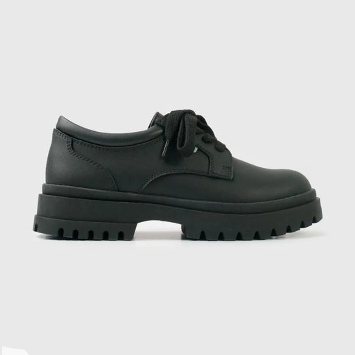 COLLOKY - Zapato Escolar Negro de Cuero con Plataforma y Cordones Niña