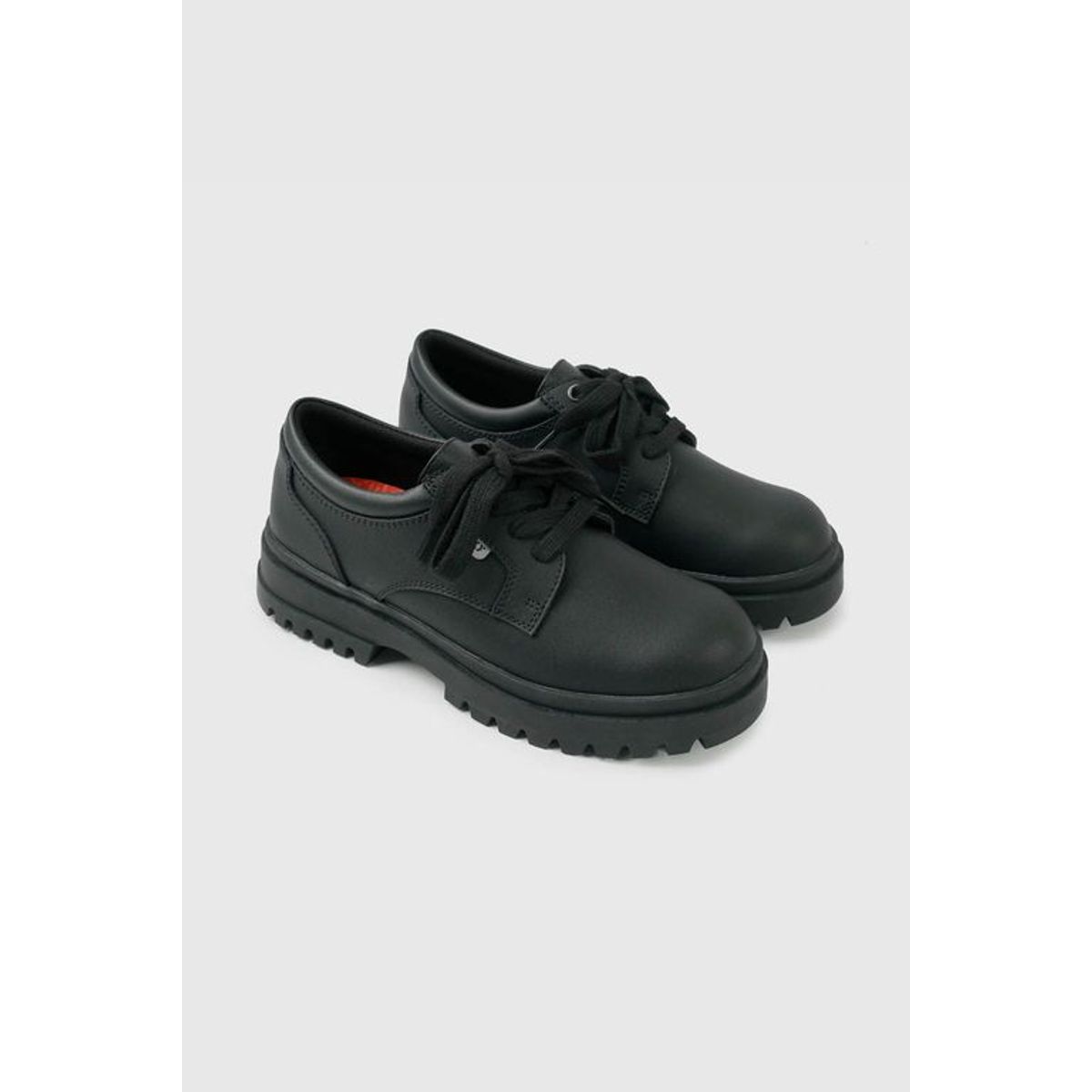 COLLOKY - Zapato Escolar Negro de Cuero con Plataforma y Cordones Niña