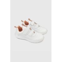 Zapatillas Escolar Blanca doble Velcro y Detalles Rosados Niña