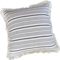 MANDIRHOME - Funda de Cojín Natural Lino Listado Fleco Gris 45x45cms