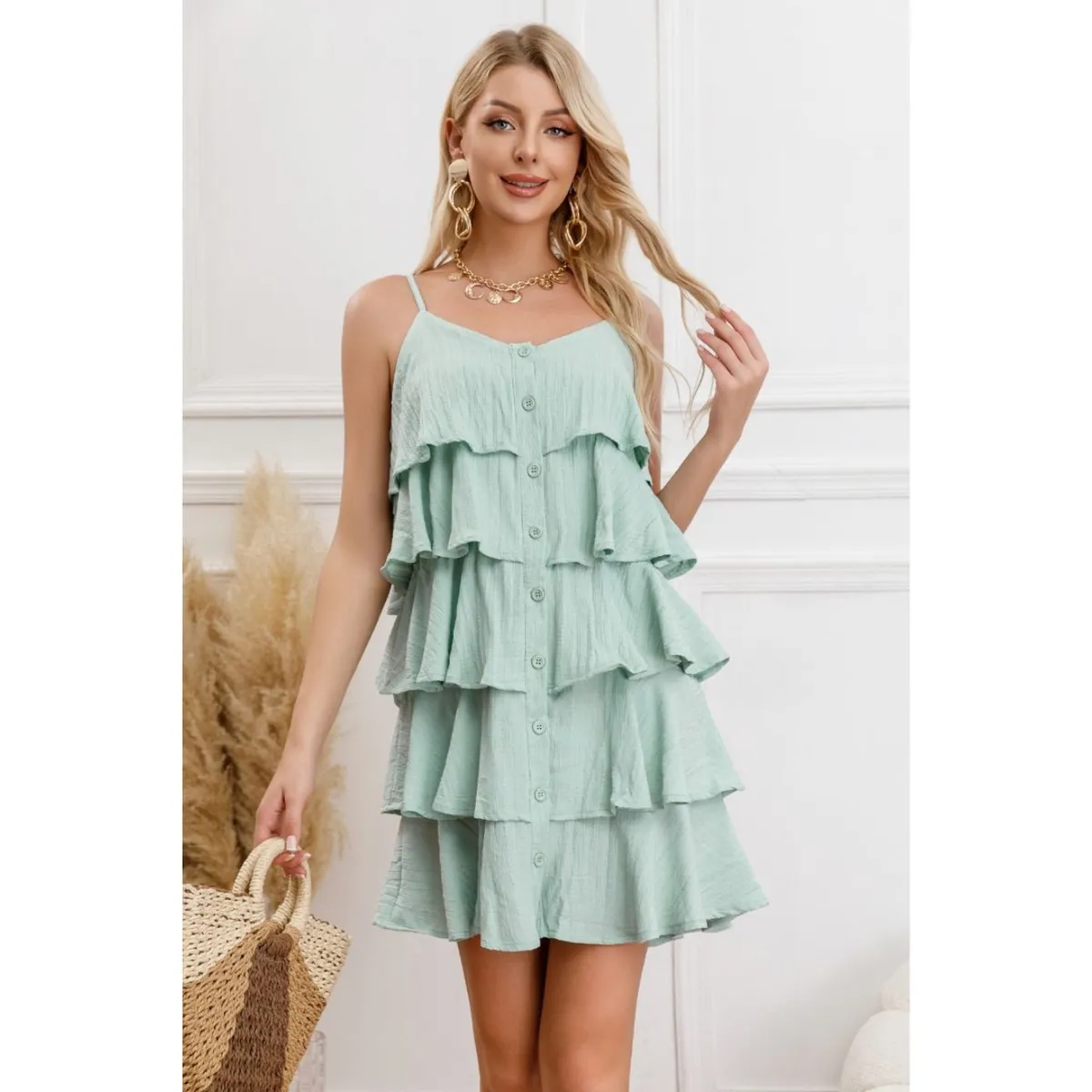 LIKE SHOP - Vestido Mujer Escalonado Corto Casual Eventos Verano Sexy Coqueto 343