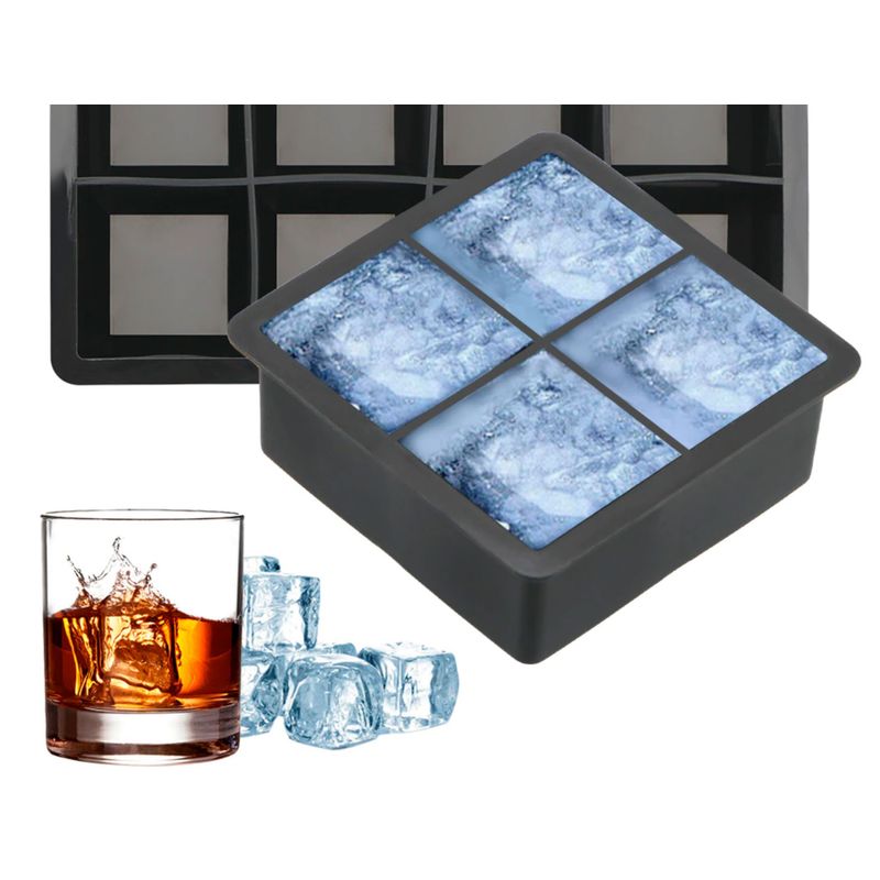 GENERICO - Cubetera Hielera Molde Silicona 4 Cubos Grandes Con Tapa