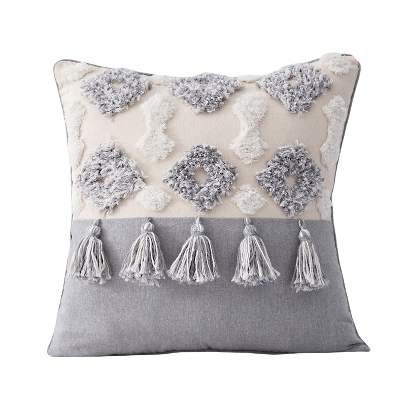 GENERICO - Funda Cojín Boho Chic 100% Algodón 45x45cm White-Grey