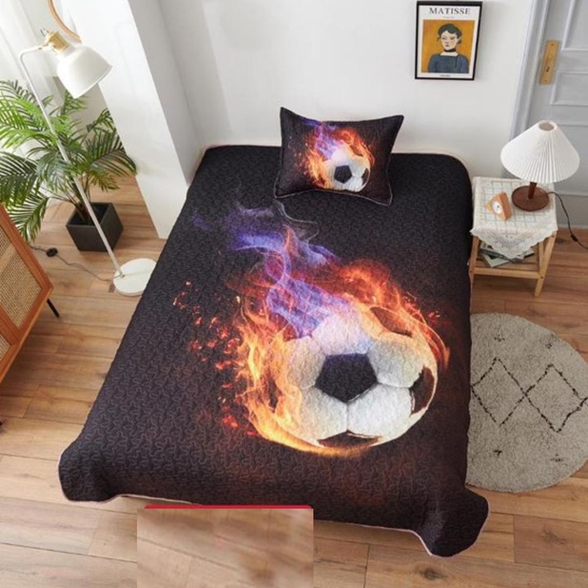 GENERICO - CUBRECAMA QUILT DE VERANO 3D DE 1.5 PLAZA DISEÑO BALON FUTBOL WYM