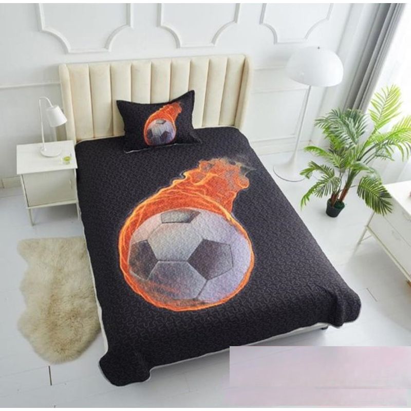 GENERICO - CUBRECAMA QUILT DE VERANO 3D DE 1.5 PLAZA DISEÑO BALON FUEGO WYM