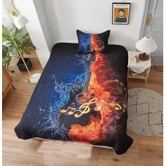 GENERICO - CUBRECAMA QUILT DE VERANO 3D DE 1.5 PLAZA DISEÑO GUITARRA WYM