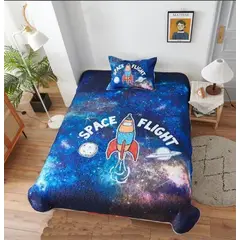 GENERICO - CUBRECAMA QUILT DE VERANO 3D DE 1.5 PLAZA DISEÑO COHETE ESPACIAL WYM