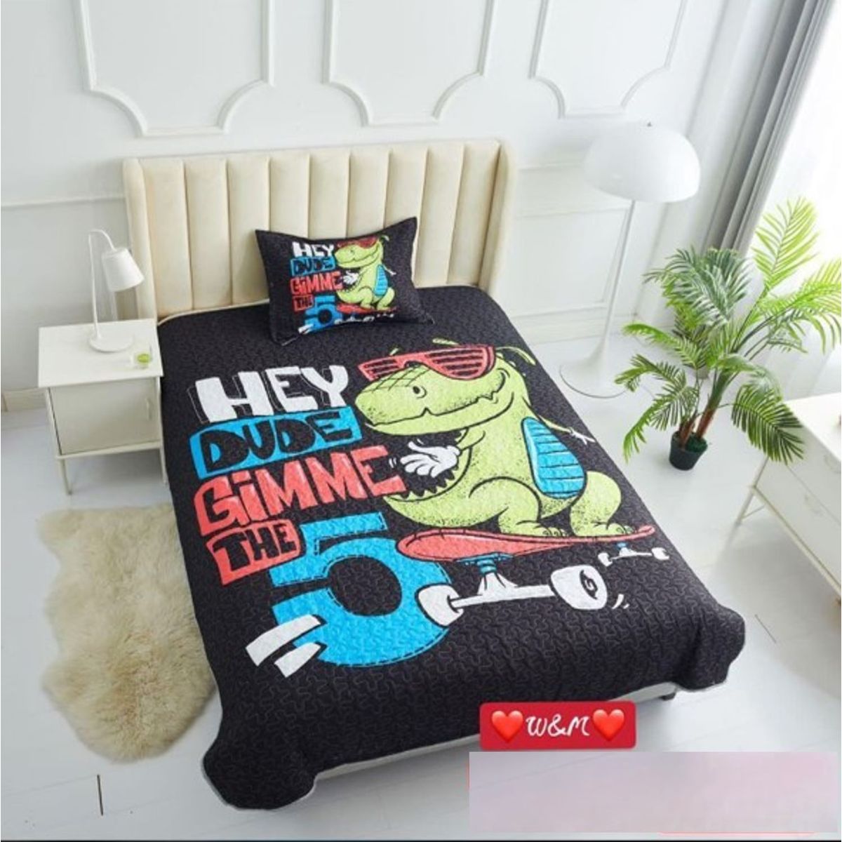 GENERICO - CUBRECAMA QUILT DE VERANO 3D DE 1.5 PLAZA DISEÑO PATIN DINO WYM
