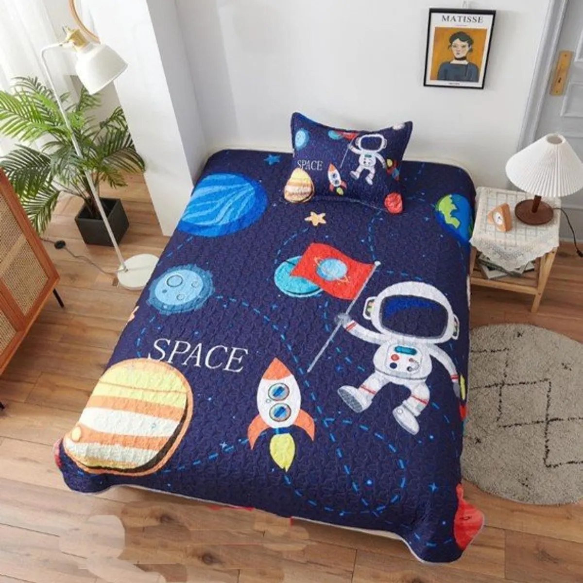 GENERICO - CUBRECAMA QUILT DE VERANO 3D DE 1.5 PLAZA DISEÑO ASTRONAUTA WYM