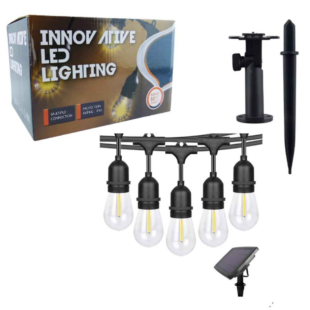 OEM - Guirnalda Solar 10 Ampolletas Hilo COB Cálida 5 Metros