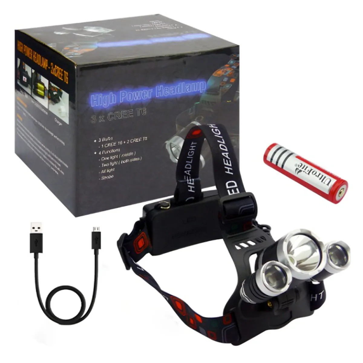 OEM - Linterna Minero 3 LED ModT6 USB Recargable en Caja