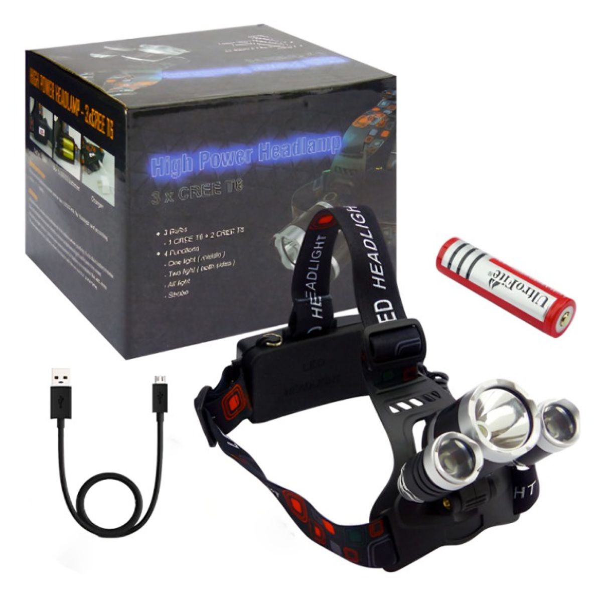 OEM - Linterna Minero 3 LED ModT6 USB Recargable en Caja