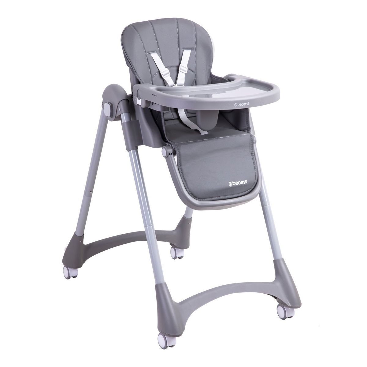 BEBESIT - Silla de Comer Bebe Reclinable Plegable Easy Eat Gris