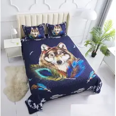 GENERICO - CUBRECAMA QUILT DE VERANO 3D DE 2 PLAZA DISEÑO LOBO WYM