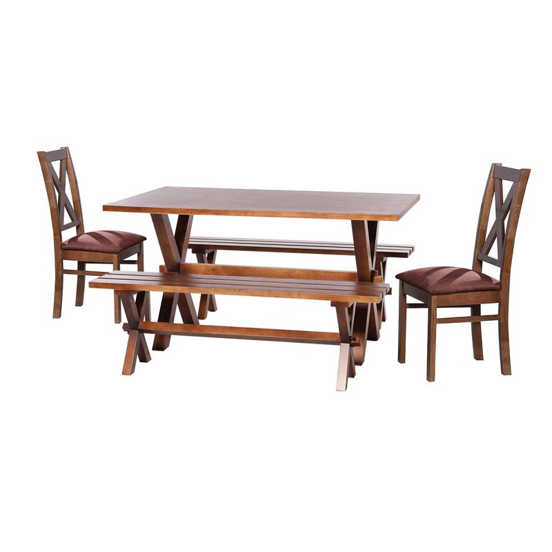 LATAM HOME - Juego De Comedor Sevilla 2 Sillas Segovia + 2 Bancas Tela Chocolate