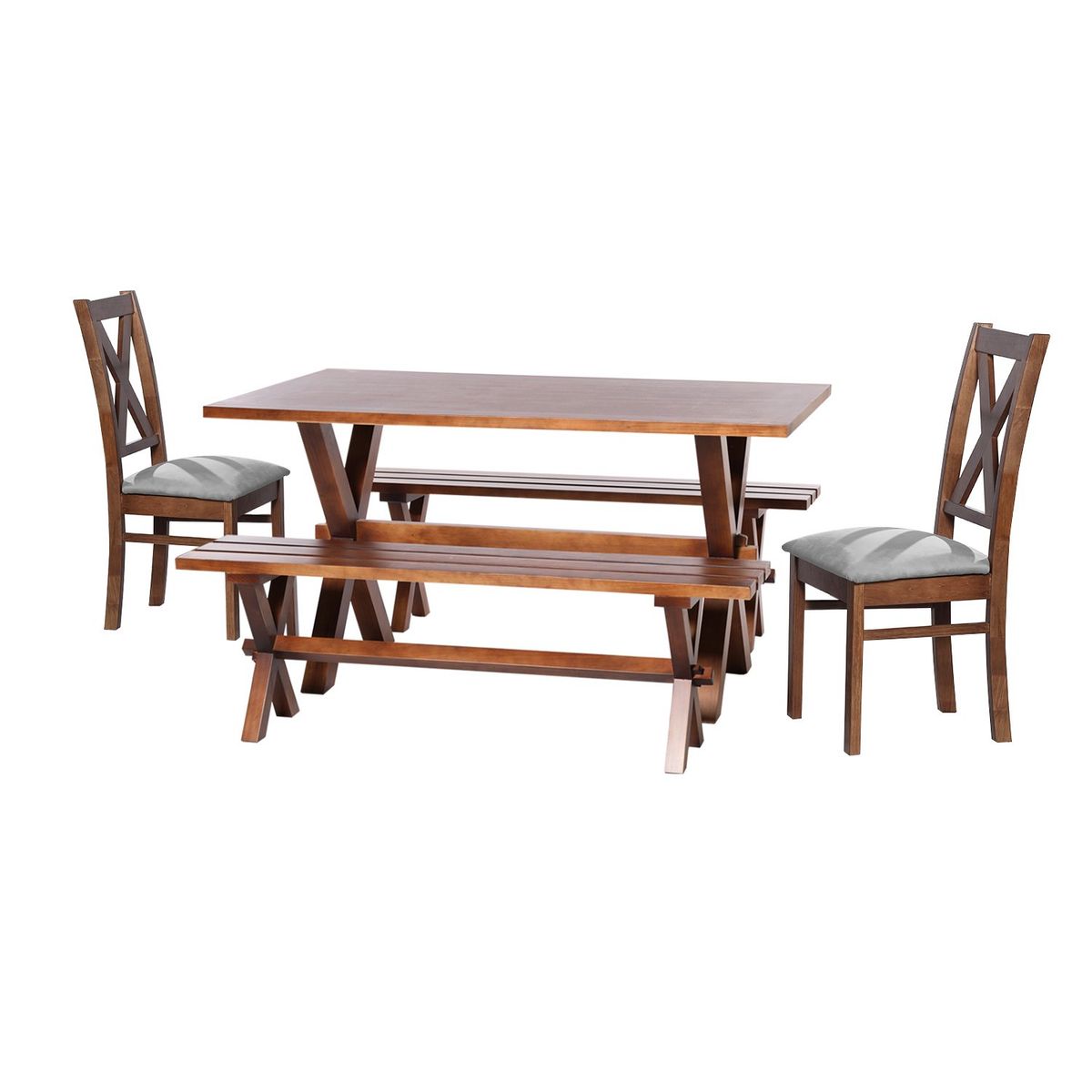 LATAM HOME - Juego De Comedor Sevilla 2 Sillas Segovia + 2 Bancas Tela Velvet Gris