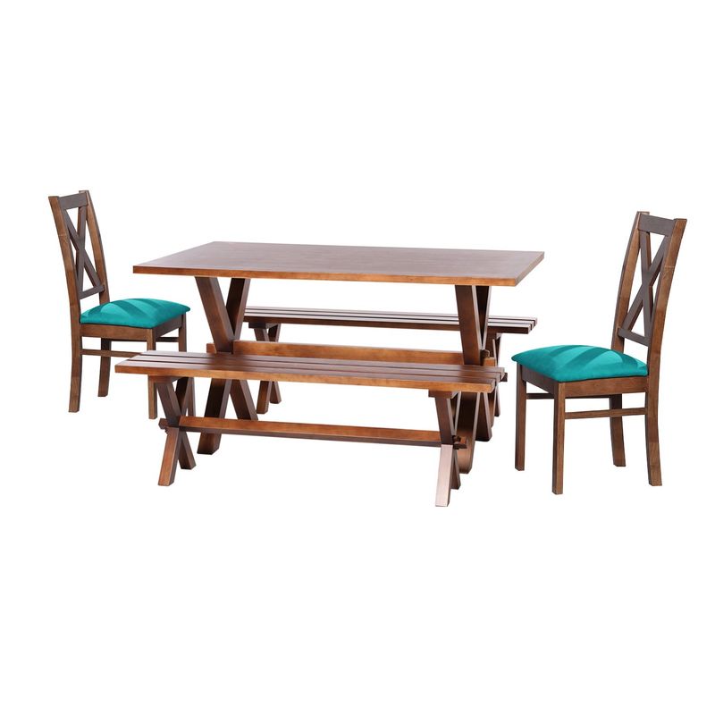 LATAM HOME - Juego De Comedor Sevilla 2 Sillas Segovia + 2 Bancas Tela Turquesa
