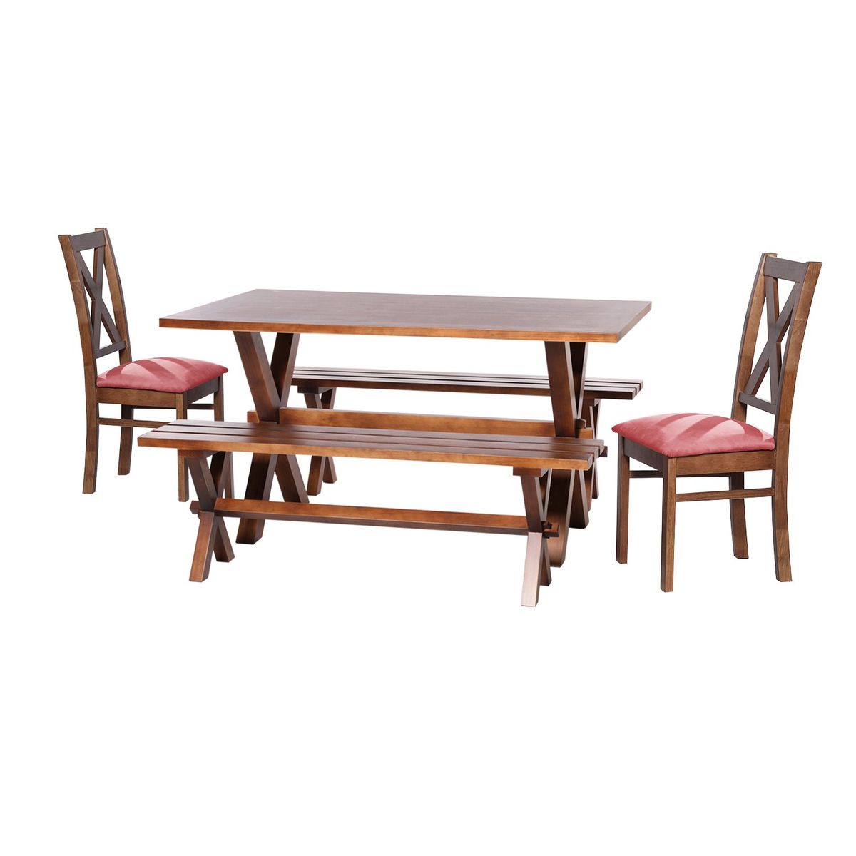LATAM HOME - Juego De Comedor Sevilla 2 Sillas Segovia + 2 Bancas Tela Palo Rosa