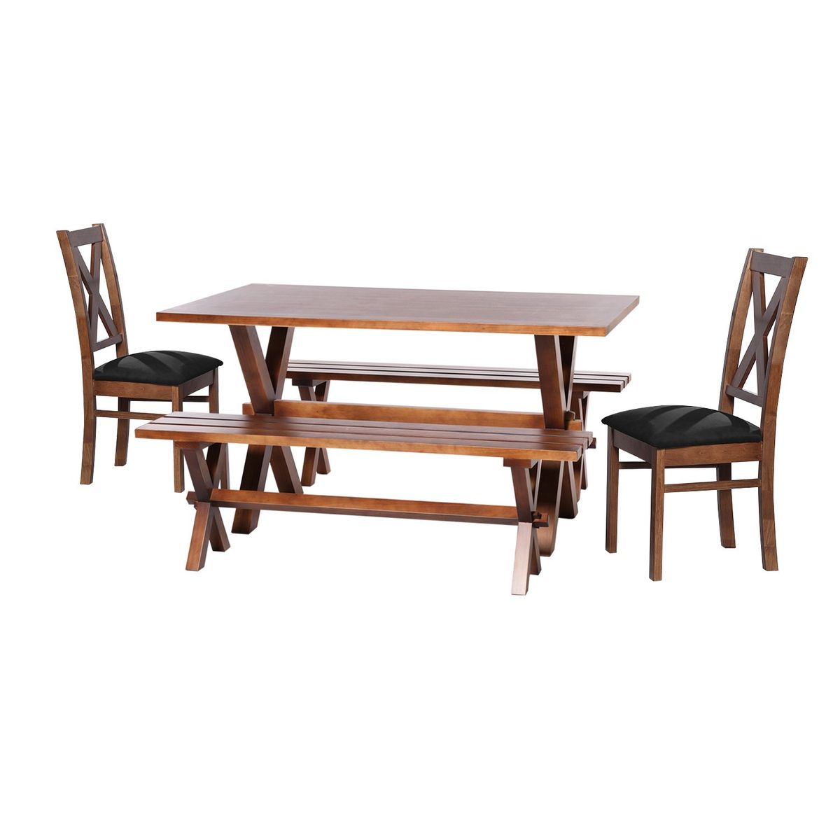 LATAM HOME - Juego De Comedor Sevilla 2 Sillas Segovia + 2 Bancas Tela Velvet Negro