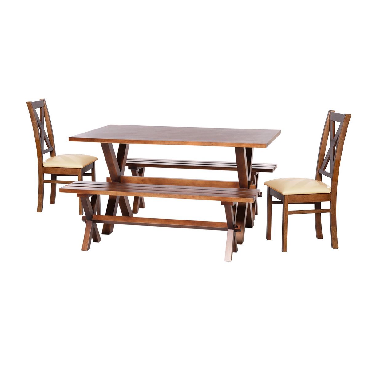 LATAM HOME - Juego De Comedor Sevilla 2 Sillas Segovia + 2 Bancas Pu Beige