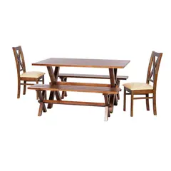 LATAM HOME - Juego De Comedor Sevilla 2 Sillas Segovia + 2 Bancas Pu Beige