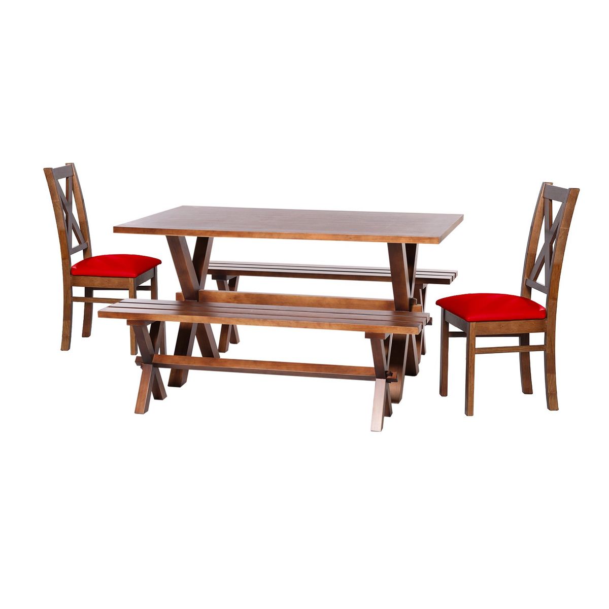 LATAM HOME - Juego De Comedor Sevilla 2 Sillas Segovia + 2 Bancas Pu Rojo