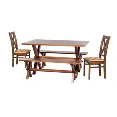 LATAM HOME - Juego De Comedor Sevilla 2 Sillas Segovia + 2 Bancas Cuero Beige