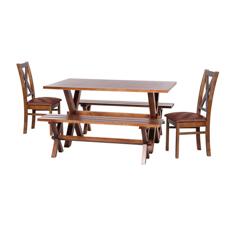 LATAM HOME - Juego De Comedor Sevilla 2 Sillas Segovia + 2 Bancas Cuero Café Moro