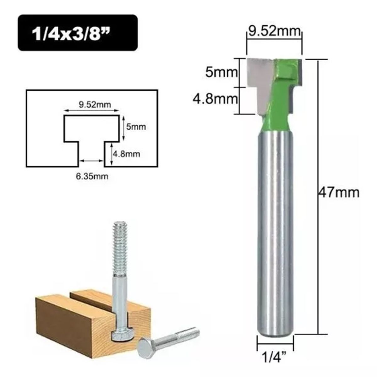 GENERICO - Fresa Tipo T Para Pernos Anclaje ¼ x 9.52 mm