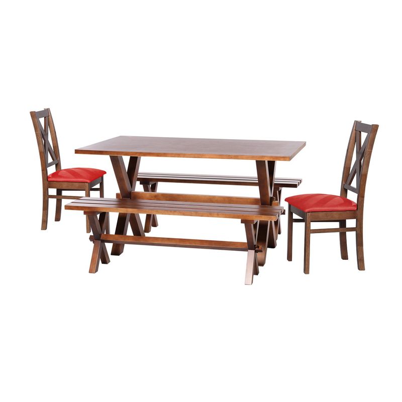LATAM HOME - Juego De Comedor Sevilla 2 Sillas Segovia + 2 Bancas Cuero Rojo